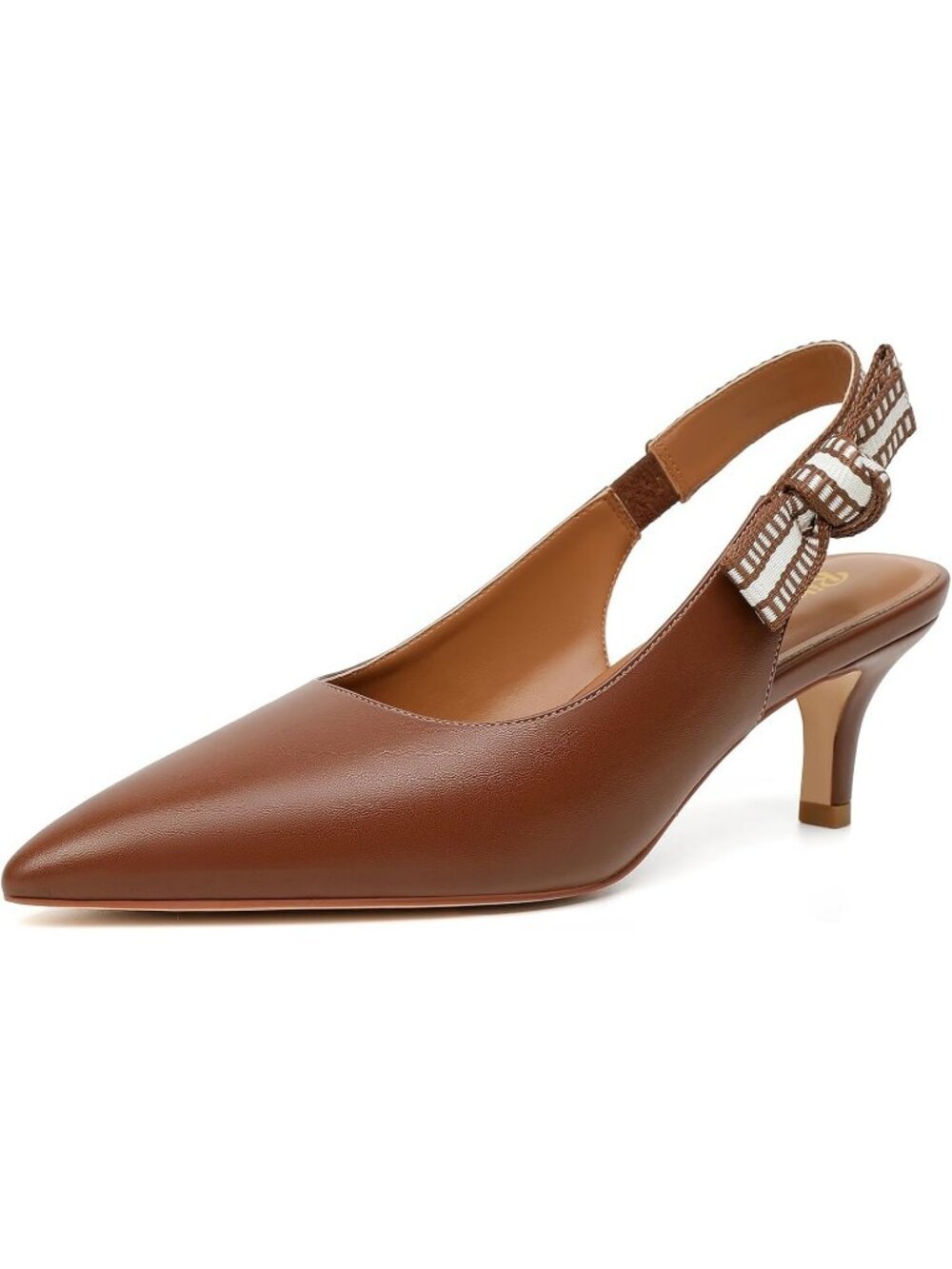 Women's Brown Rubber Pointed Closed Toe Buckle Strappy Comfort Slingback Heels